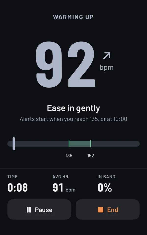 Run screen while warming up at 92 bpm